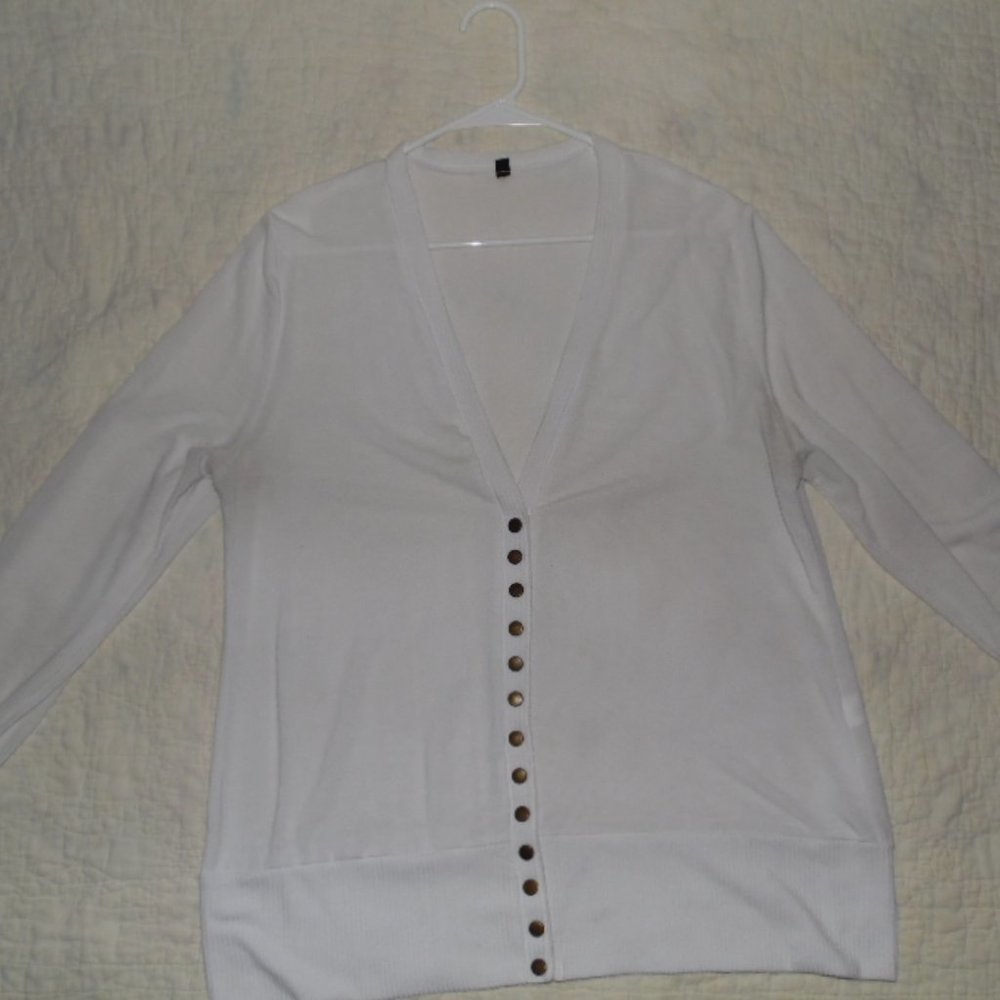 White Cardigan with Brass Buttons